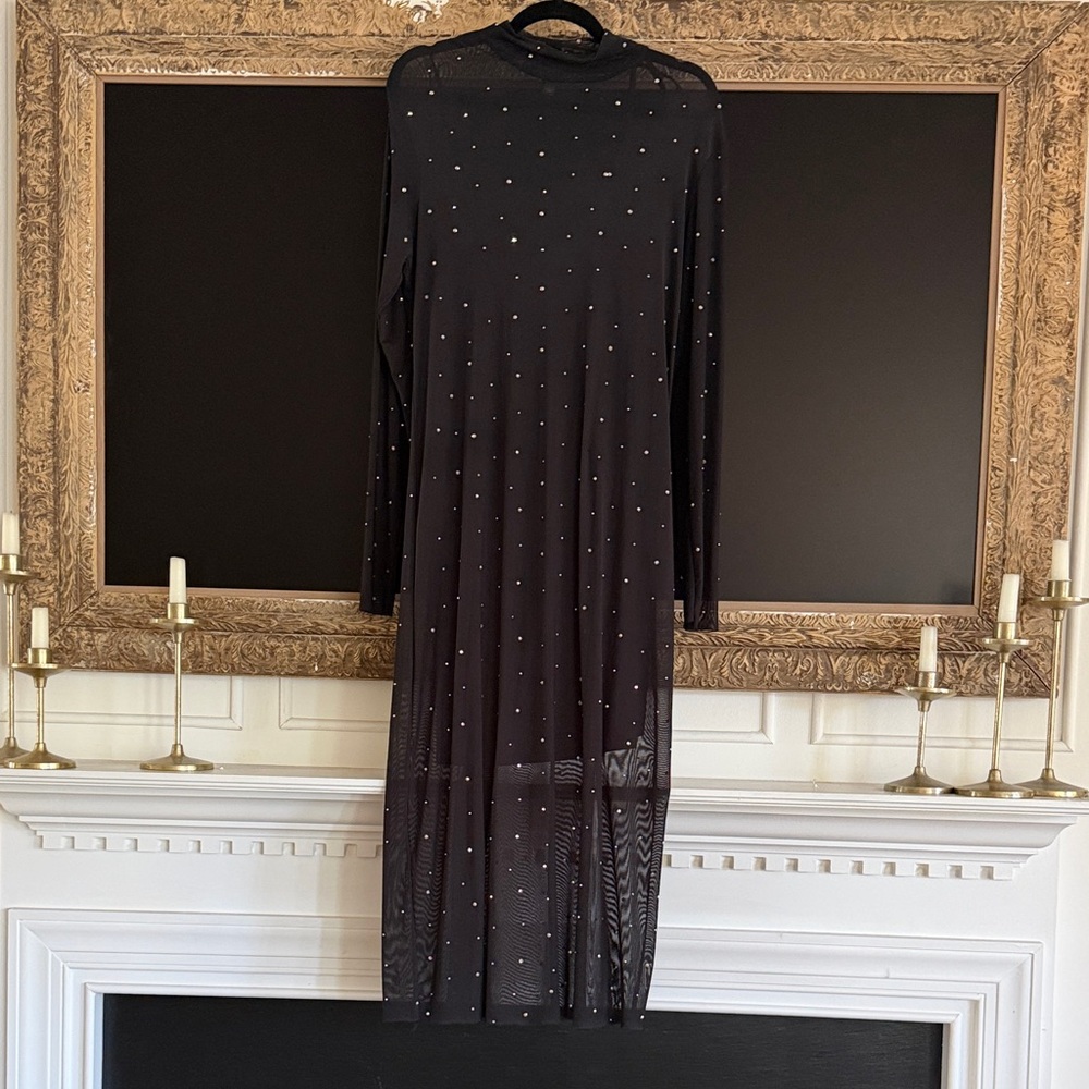 wild fable Black Sheer Long-Sleeve Dress with Crystal Studs